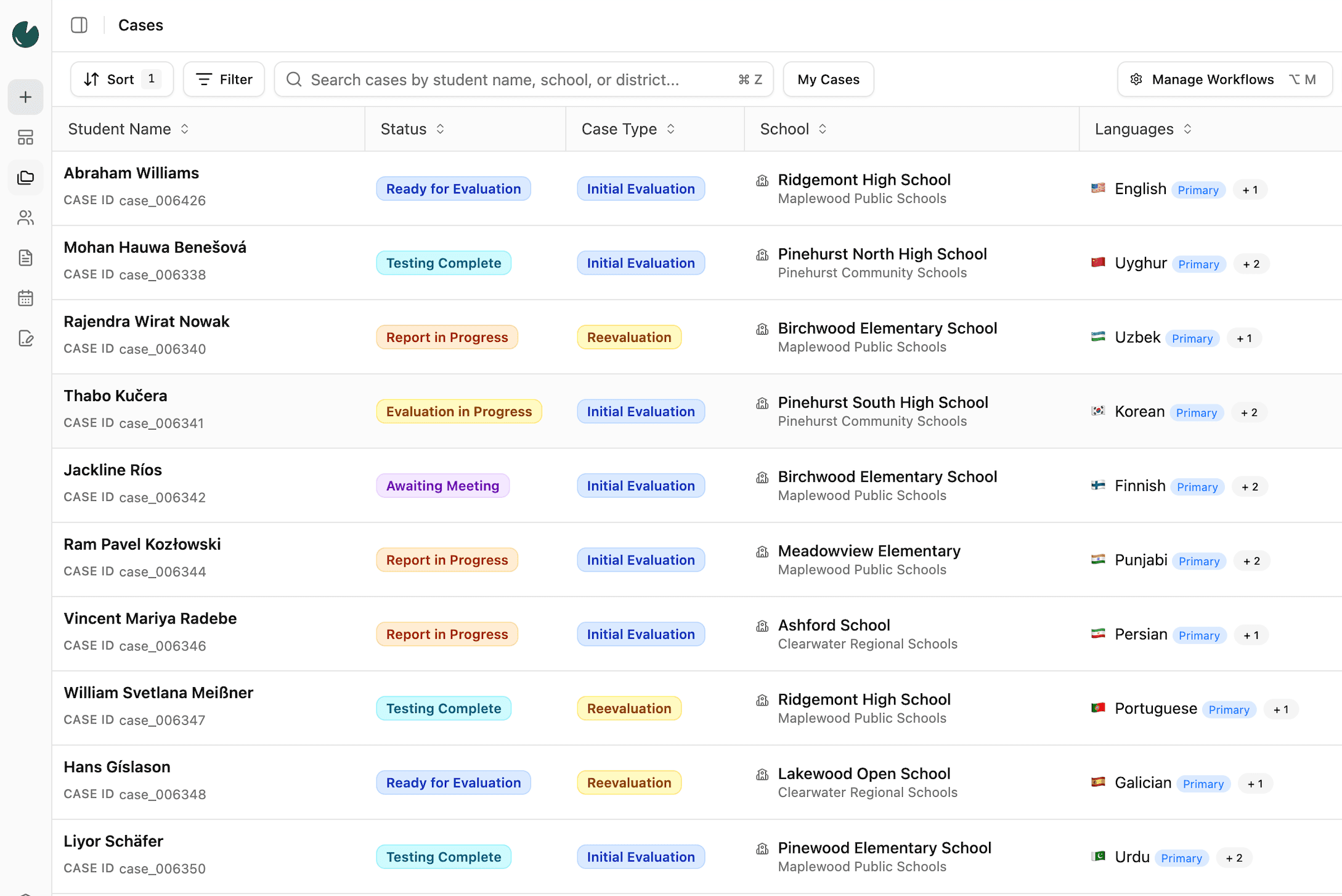 Case management screenshot